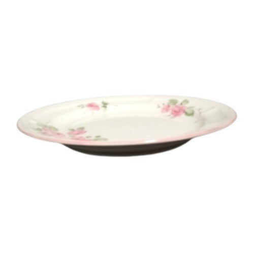 Gibson Designs ROSELAND 6-Dinner Plates 10 ½” D Pink Roses Pink Trim Tan Body