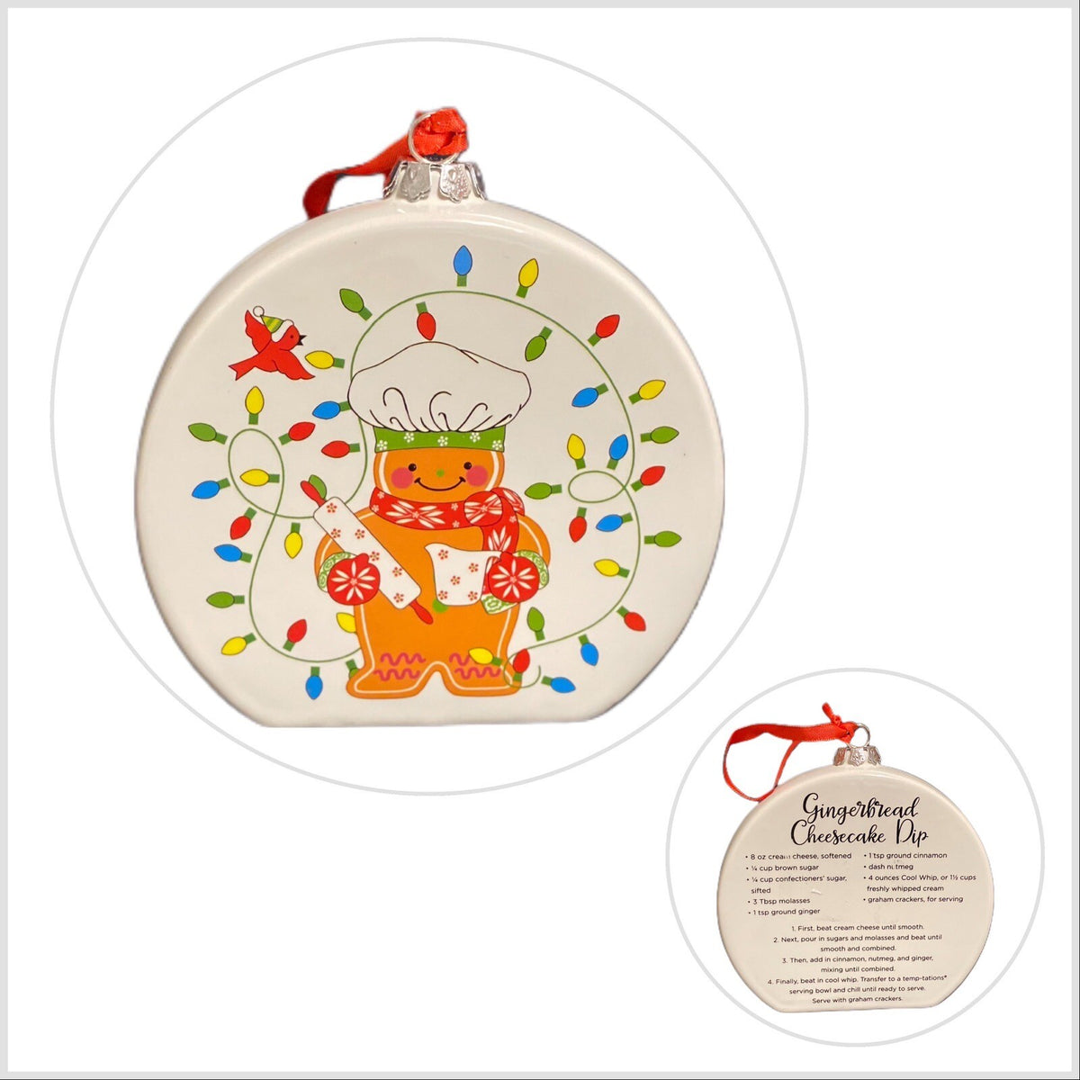 Temp-tations by Tara 6-Christmas Ornaments Ceramic Stand Or Hang Recipe On Back
