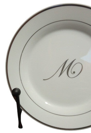 Gibson HERITAGE Initial M 4-Dessert Plates White Gold Verge Line Monogram White