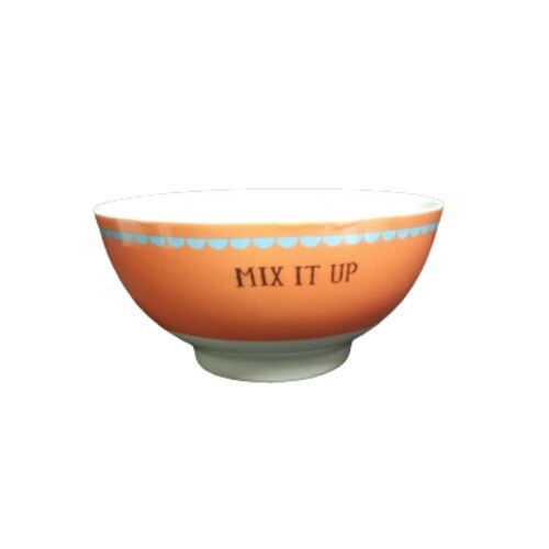 Gibson KITCHEN GEAR SNACK Bowl 5"D Orange Blue Hearts Rim Mix It Up Mixer Design