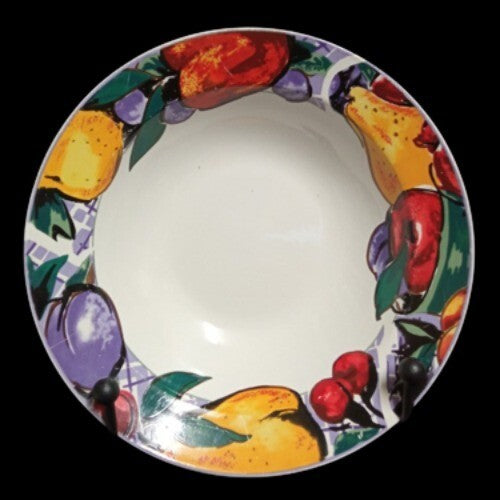 Gibson Designs CORNUCOPIA FRUIT Serving Bowl 9 ½”D Apple Pear Cherry Plum Border