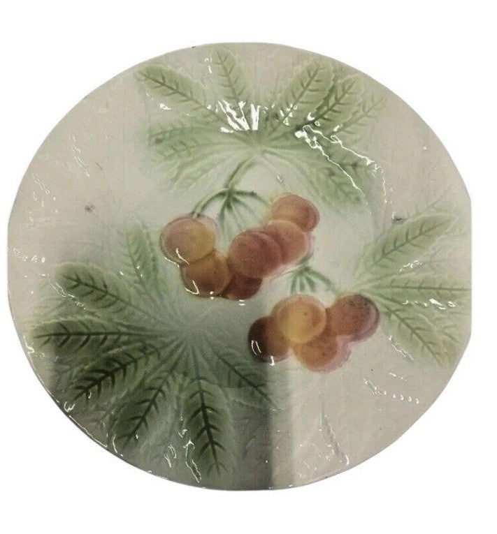 Majolica 4 Salad Plates SALIN LES BAINS France Pottery Dessert Embossed  7 3/4”D