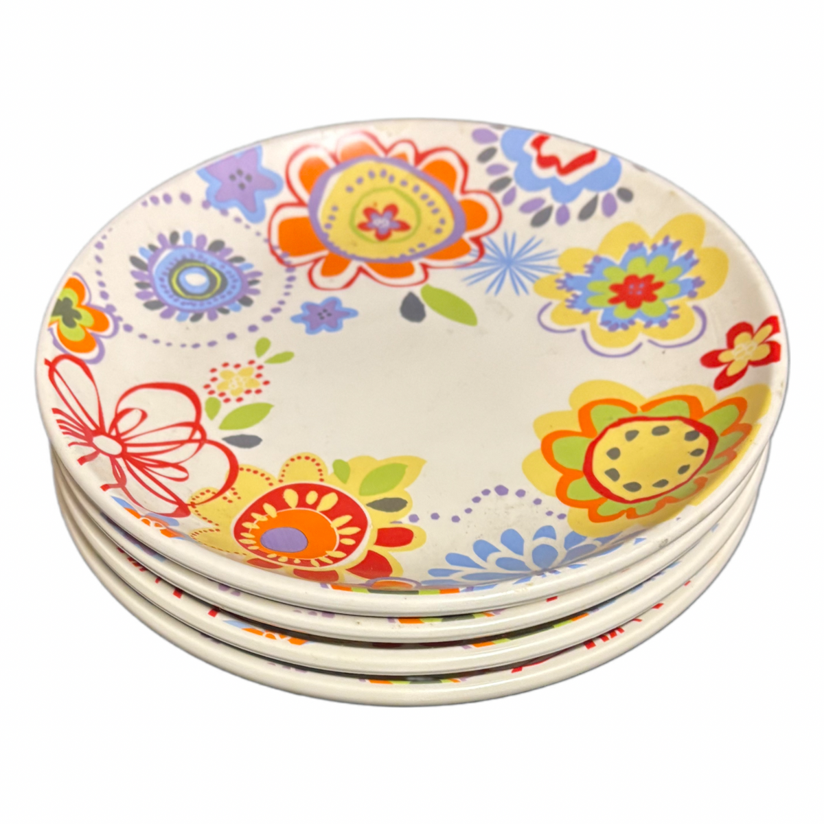 Euro Ceramica FLORAL DELIGHT 4-Salad Plates Flowers Ceramic Rare Dessert Dish