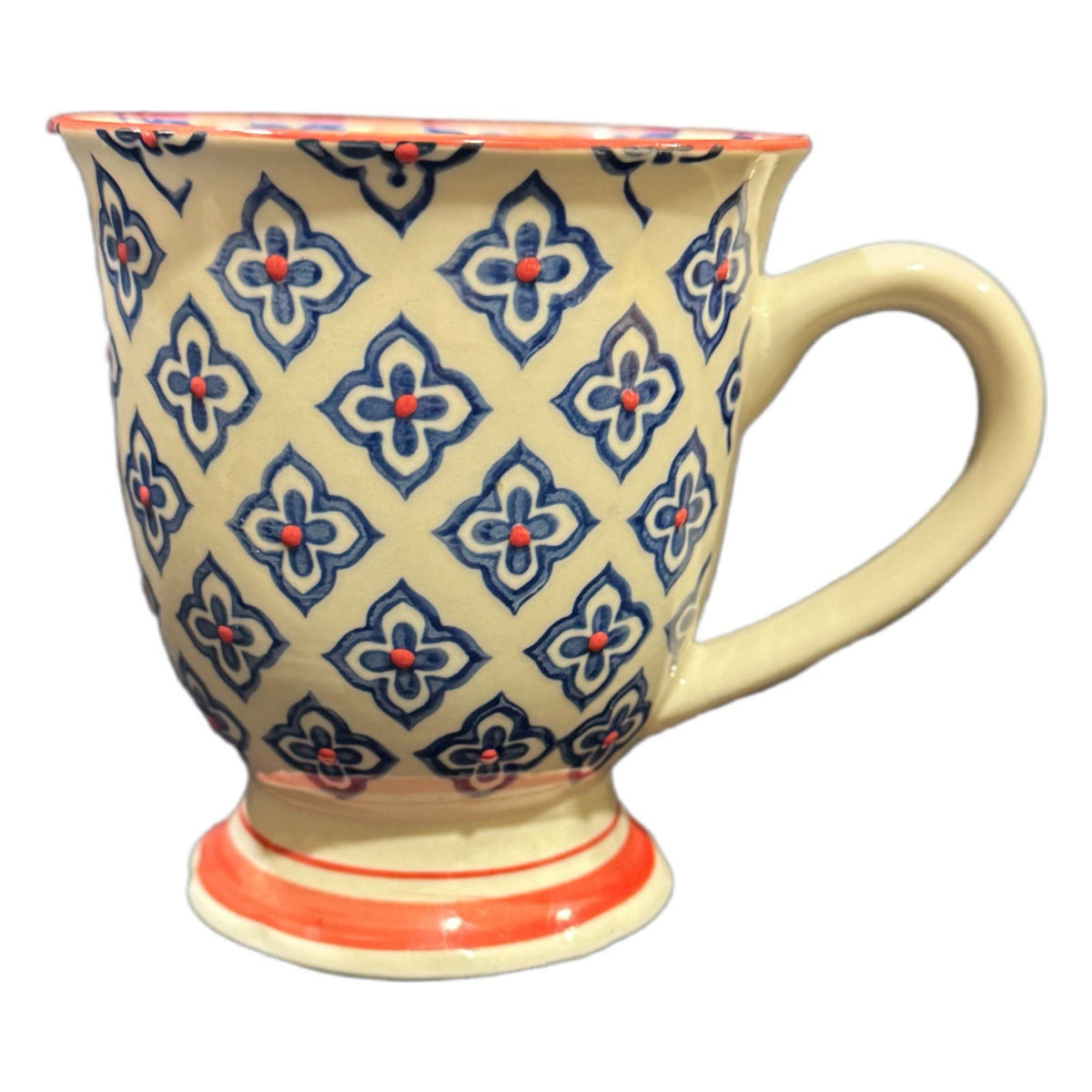 Royal Studio Pedestal Mug 4.25” Hand Painted Blue Red Floral Tile Coffee Cup