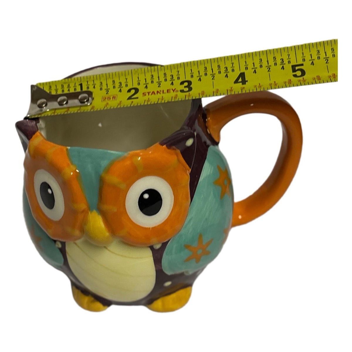 Rustic Barn Owl Mug Ceramic Coffee Tea Cup Orange Handle Black White Dots