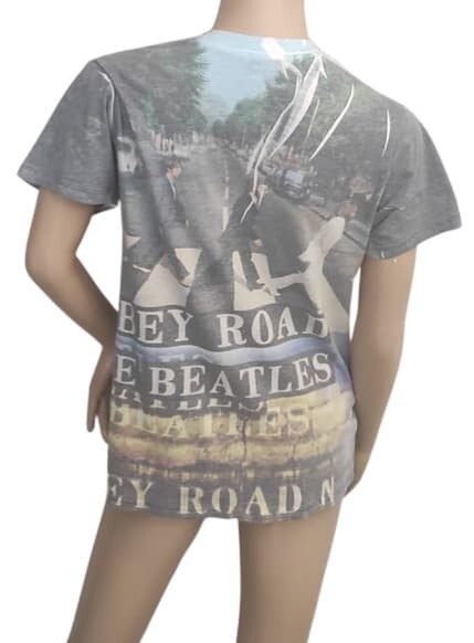 T-Shirt Abbey Road The Beatles L  Woman Gray White Yellow Tee V Neck Top