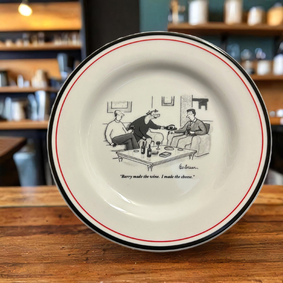 RESTORATION HARDWARE 2-Salad Plates NEW YORKER "BARRY MADE THE WINE" 8 Inch D