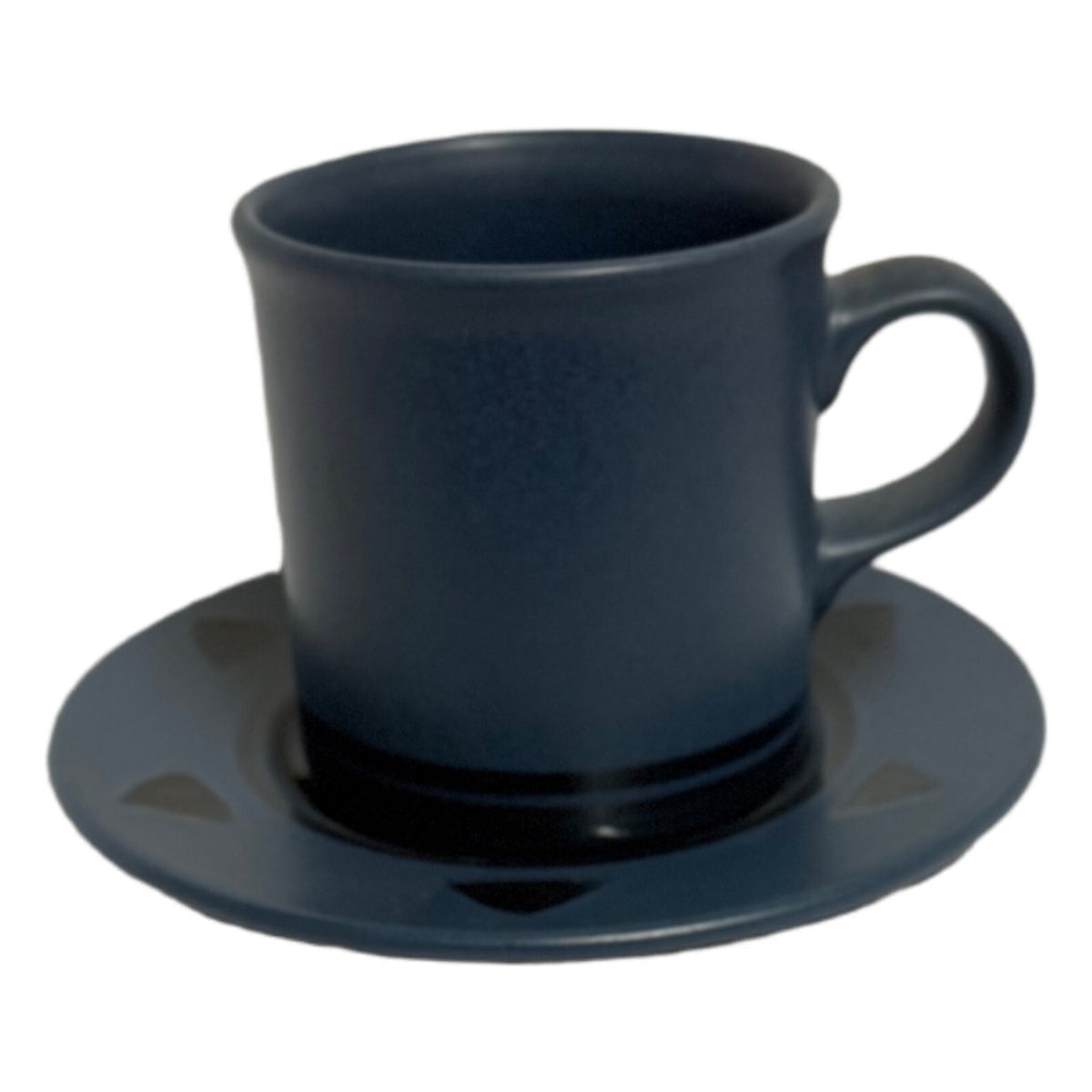 Pfaltzgraff Morning Light Cups & Saucers Set of 7 | Cobalt Blue Triangles