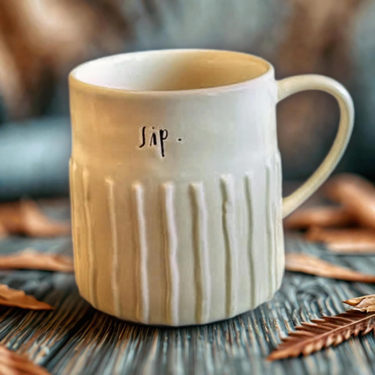 RAE DUNN SIP Mug Ribbed Coffee Tea Drink Artisan Collection Magenta 4” H White