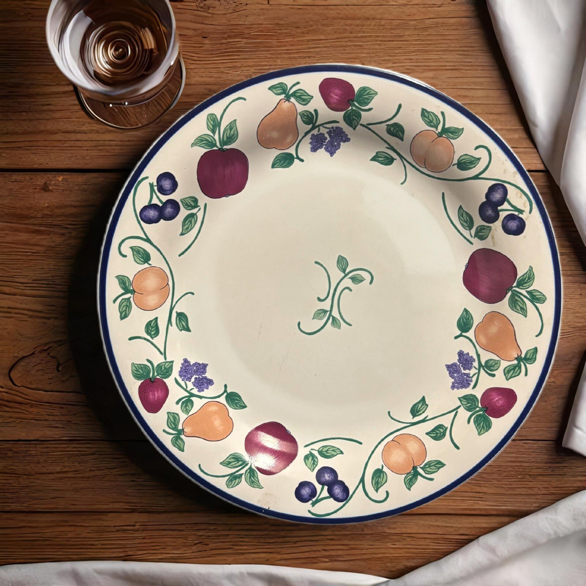 A Princess House 4-Dinner Plates Orchard Medley Fruit Border Indonesia 10 5/8" D