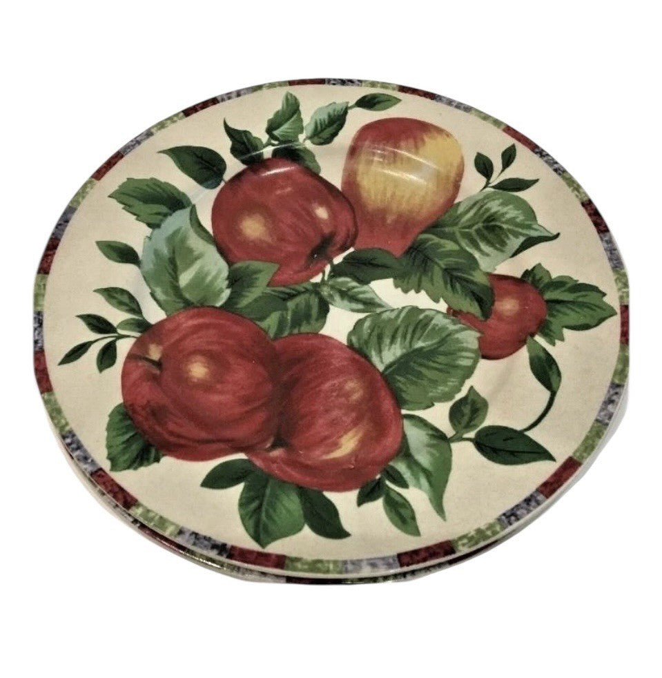 Sakura Oneida 4-Salad Plates Sonoma Excell Stoneware Fruits Design 8 1/8”D