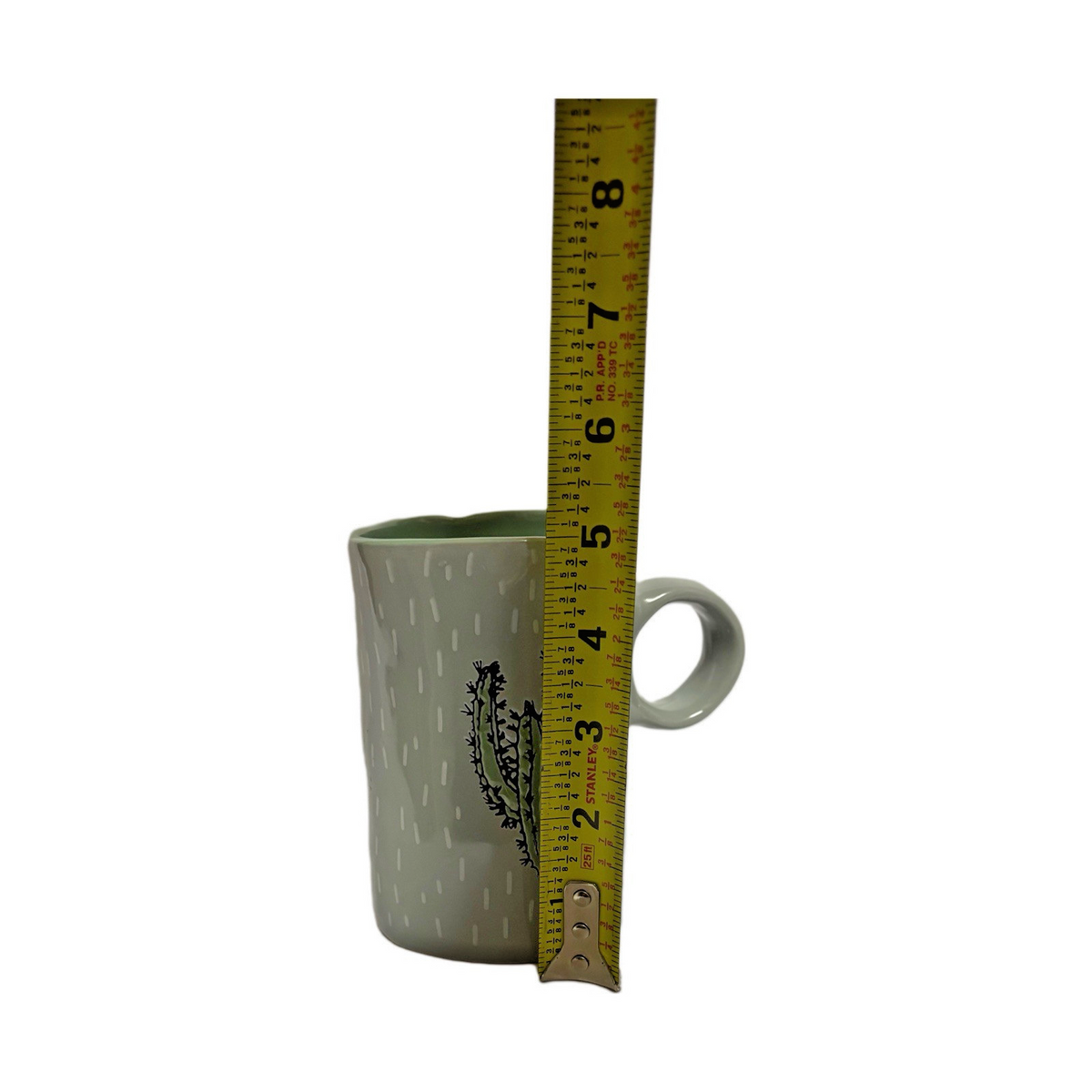 I LOVE IT 2-CACTUS Mugs Green Grey Tea Latte Cup Embossed Prickly Desert Cactus