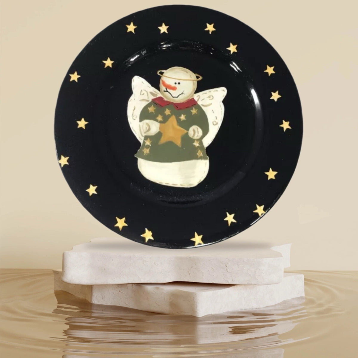 Sonoma Life Style 4-Salad Plates Angel Snowman Stars Winter Holiday Dessert Dish