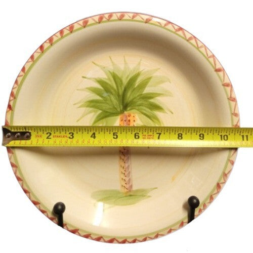 Gibson Designs 2-OASIS PALM Dinner plate 10 ¾” D Palm Tree Center Red Trim
