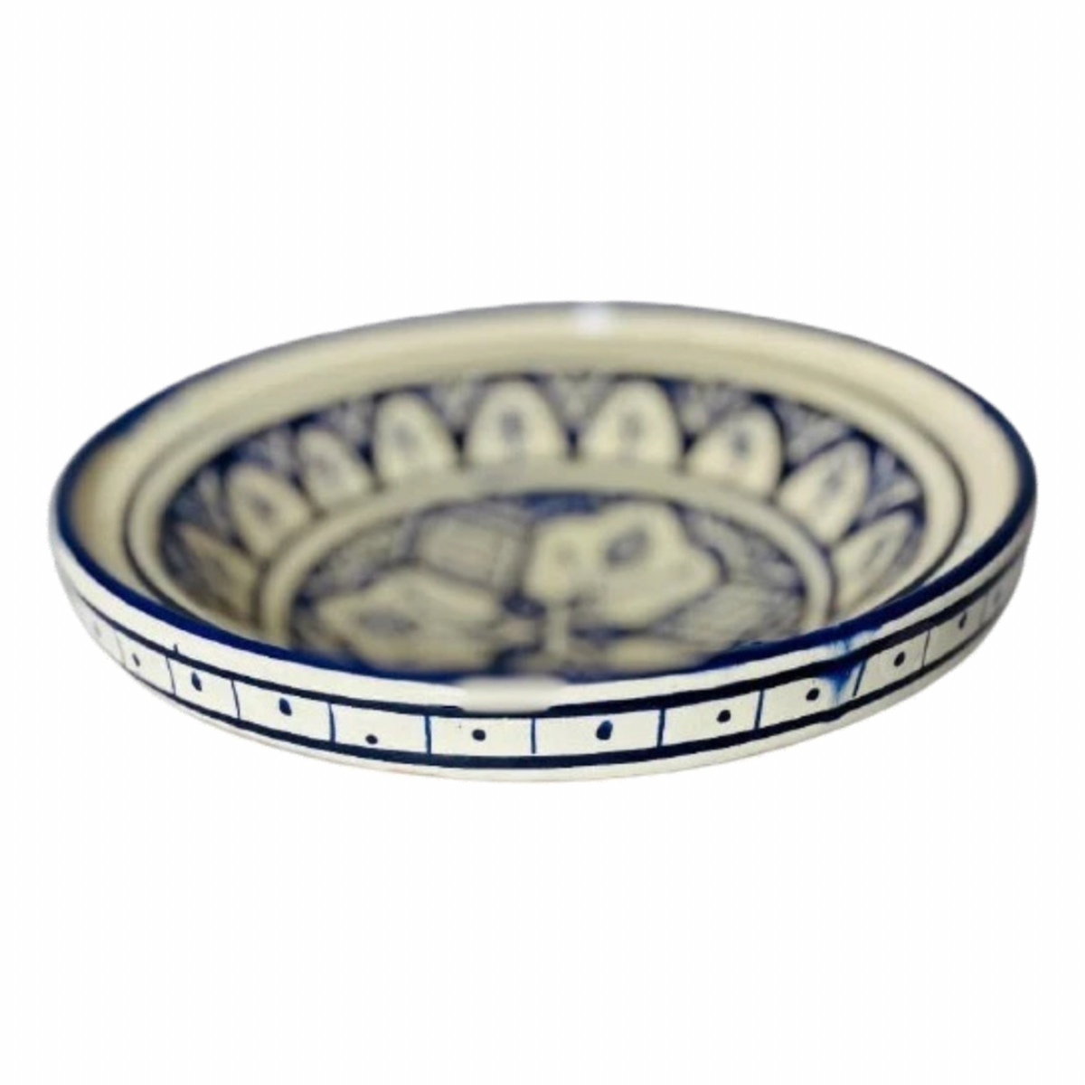 Handmade Moroccan Bhar Blue Pasta Bowl 9⅝” Tagine Style Terracotta No Lid
