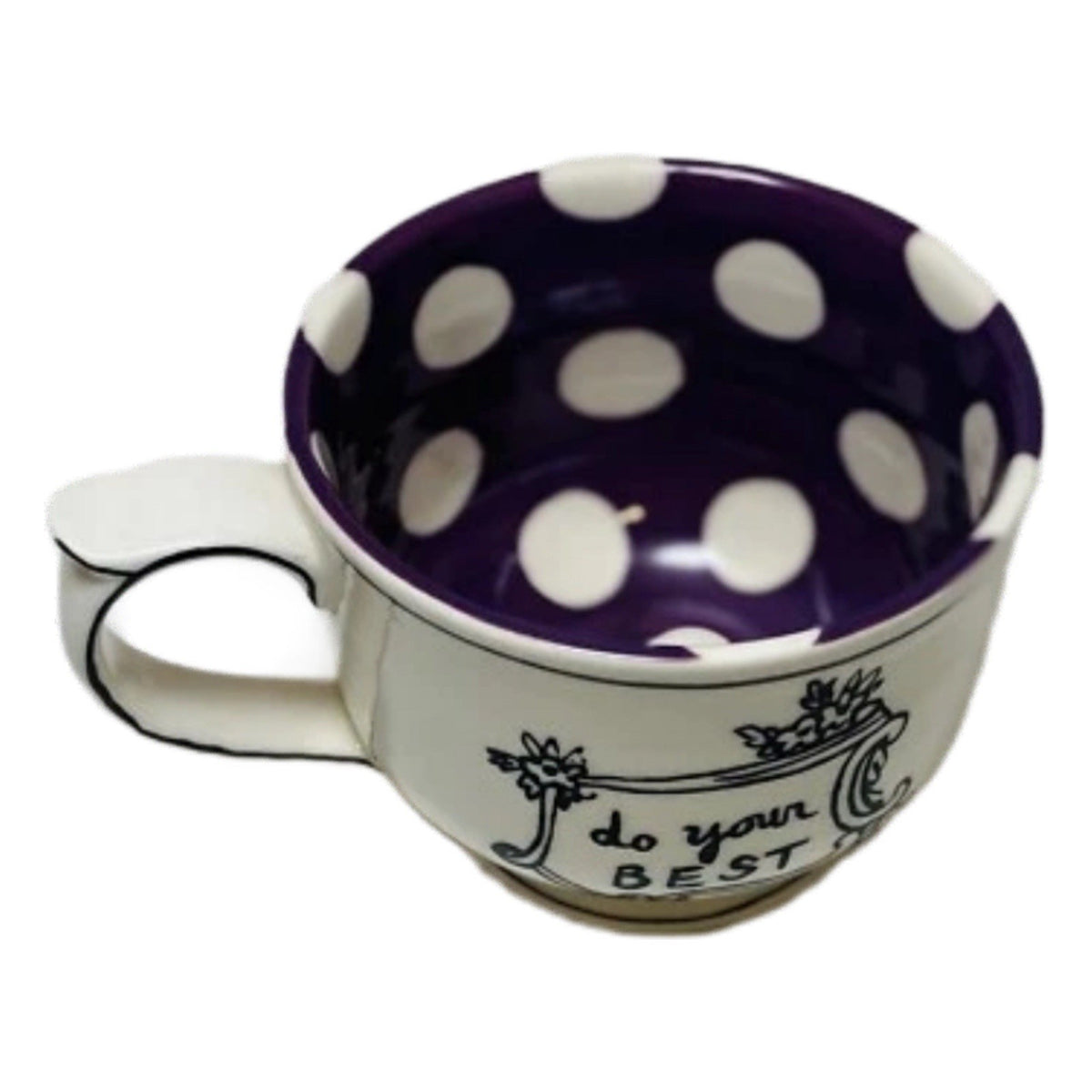 Anthropologie Molly Hatch “Do Your Best” 12 oz Mug Purple Polka Dot Coffee Cup