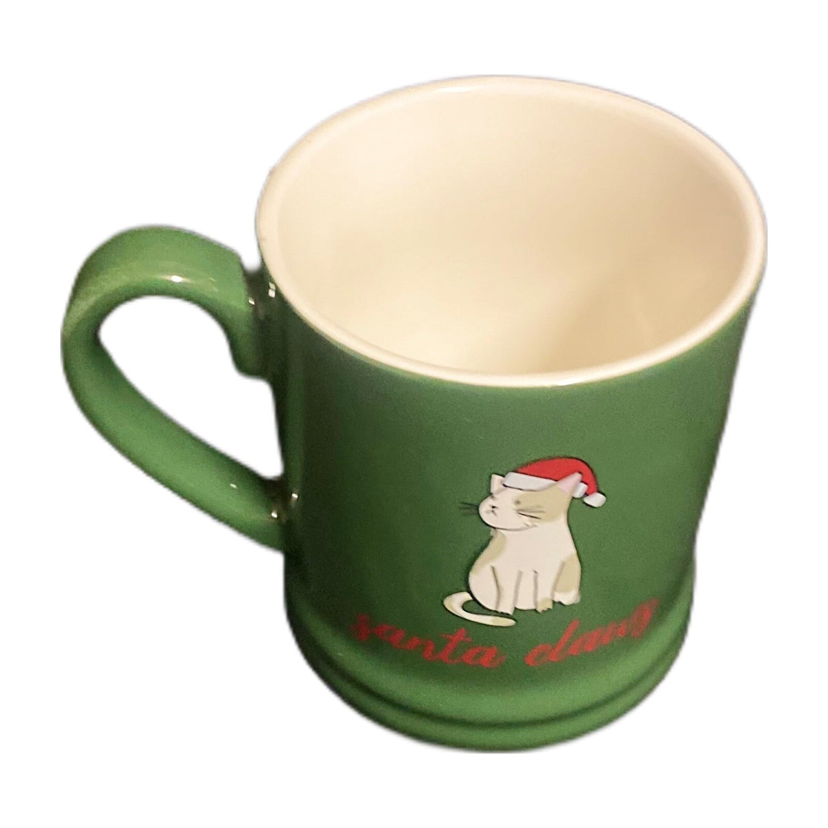 Threshold SANTA CLAWS Mug  Christmas Cat Kitty Holiday Stoneware Green Tea Cup