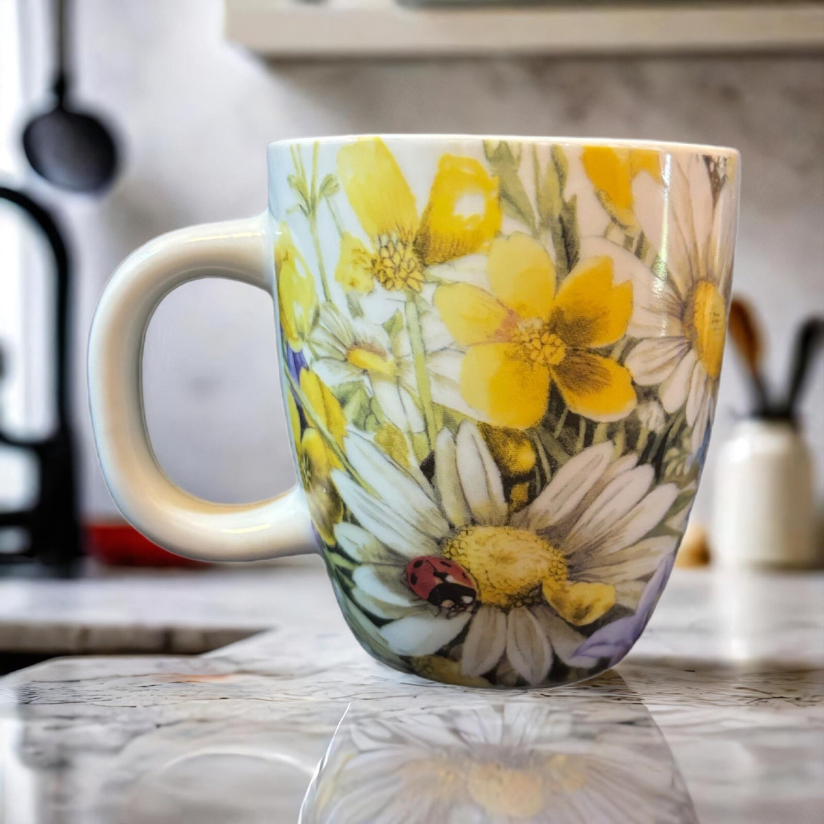 MARJOLEIN BASTIN Hallmark Mug Butterfly Flowers Lady Bug Ceramic Coffee Tea Cup