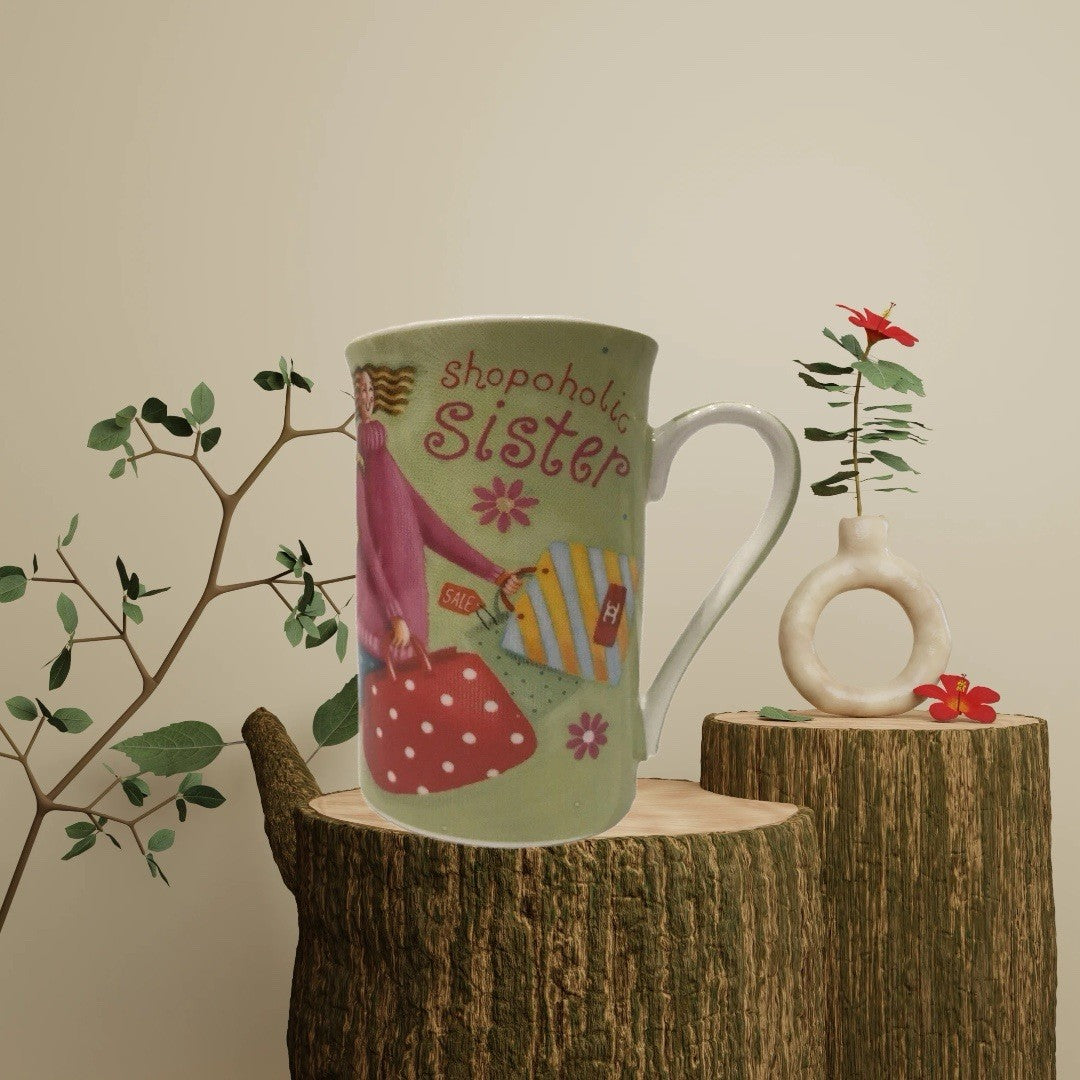 Kent Pottery Shopaholic Sister Mug Purse Shoes Phone Novelty Coffee Cup Gift