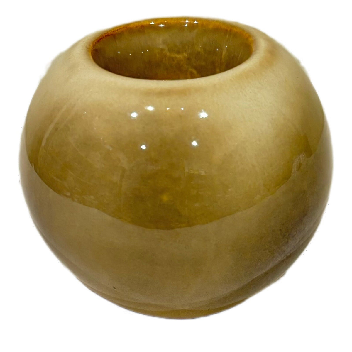 Art Pottery Tealight Candle Holder 3D Yellow Bird on Branch Round Ceramic No Lid