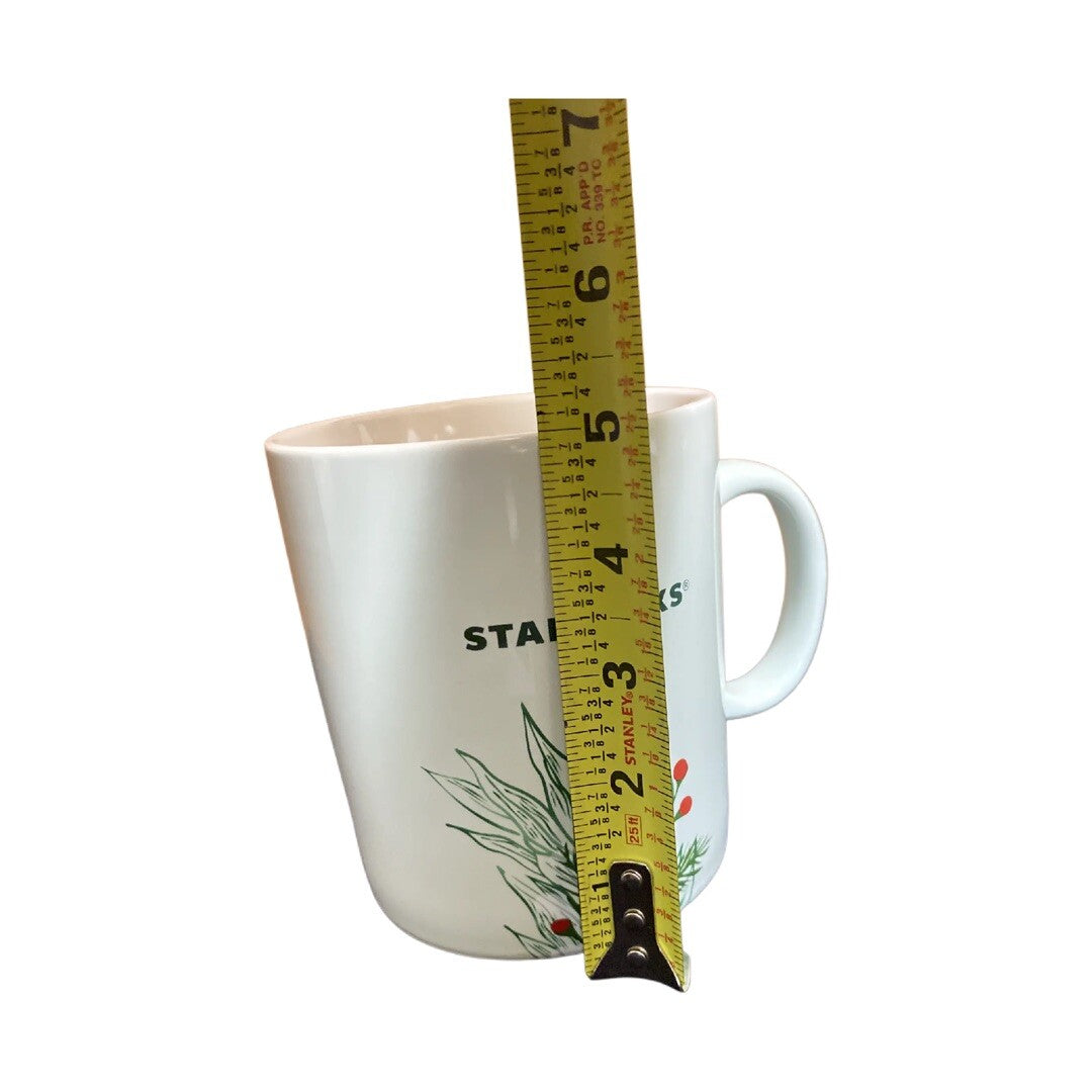 STARBUCKS 2020 Ceramic Coffee Mug Red Holly Berries Pine Winter Large Cup 26 oz.