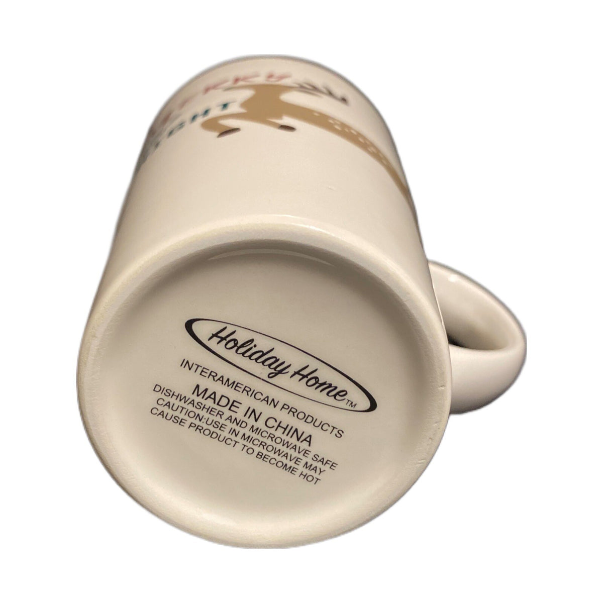 Holiday Home Latte Mug MERRY & BRIGHT Christmas Coffee Tea Reindeer Cup 16 oz.