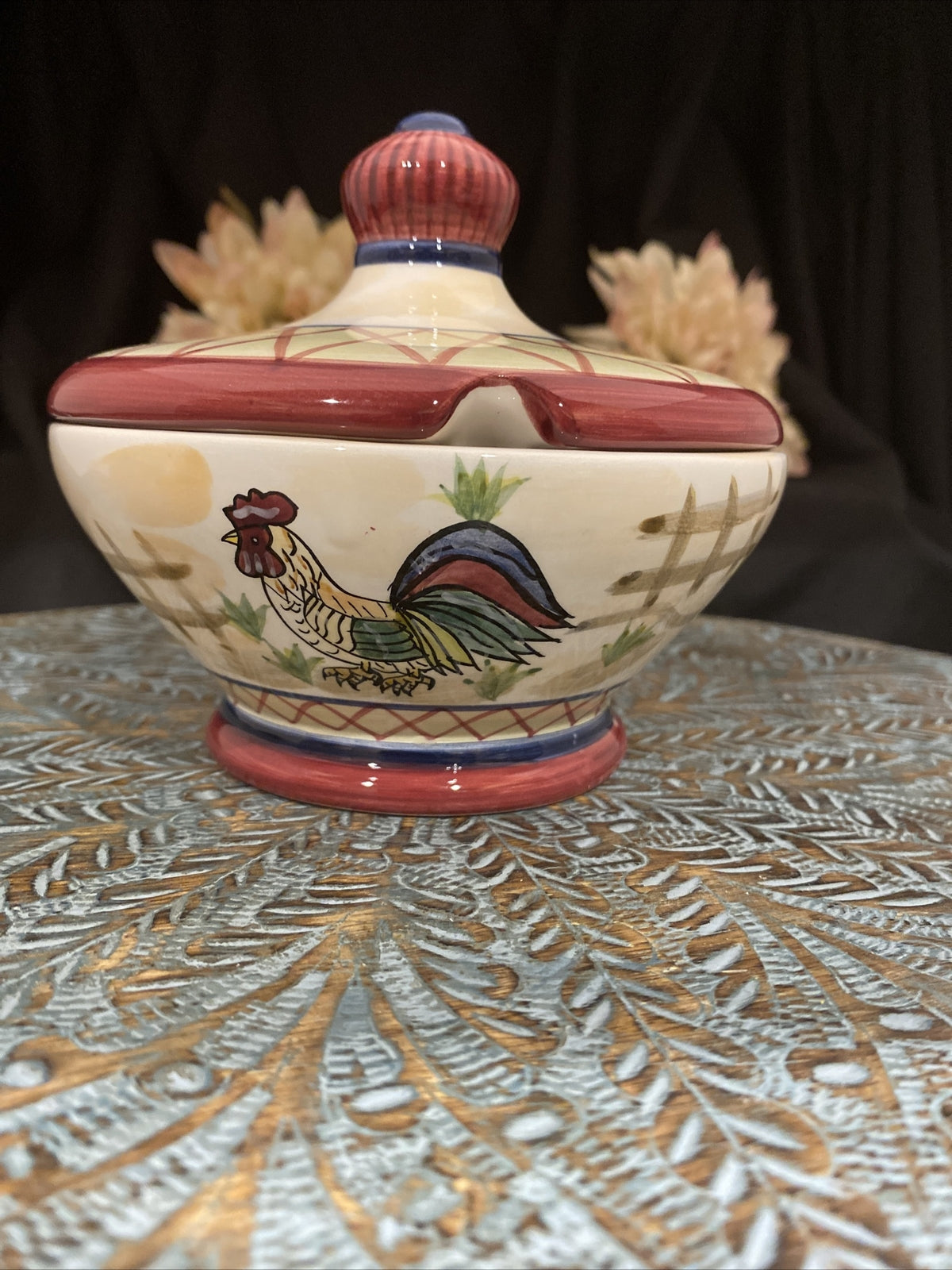 YOUNGS Heartfelt Kitchen Creations 3 PIECE Sugar Bowl with Lid & Creamer Rooster