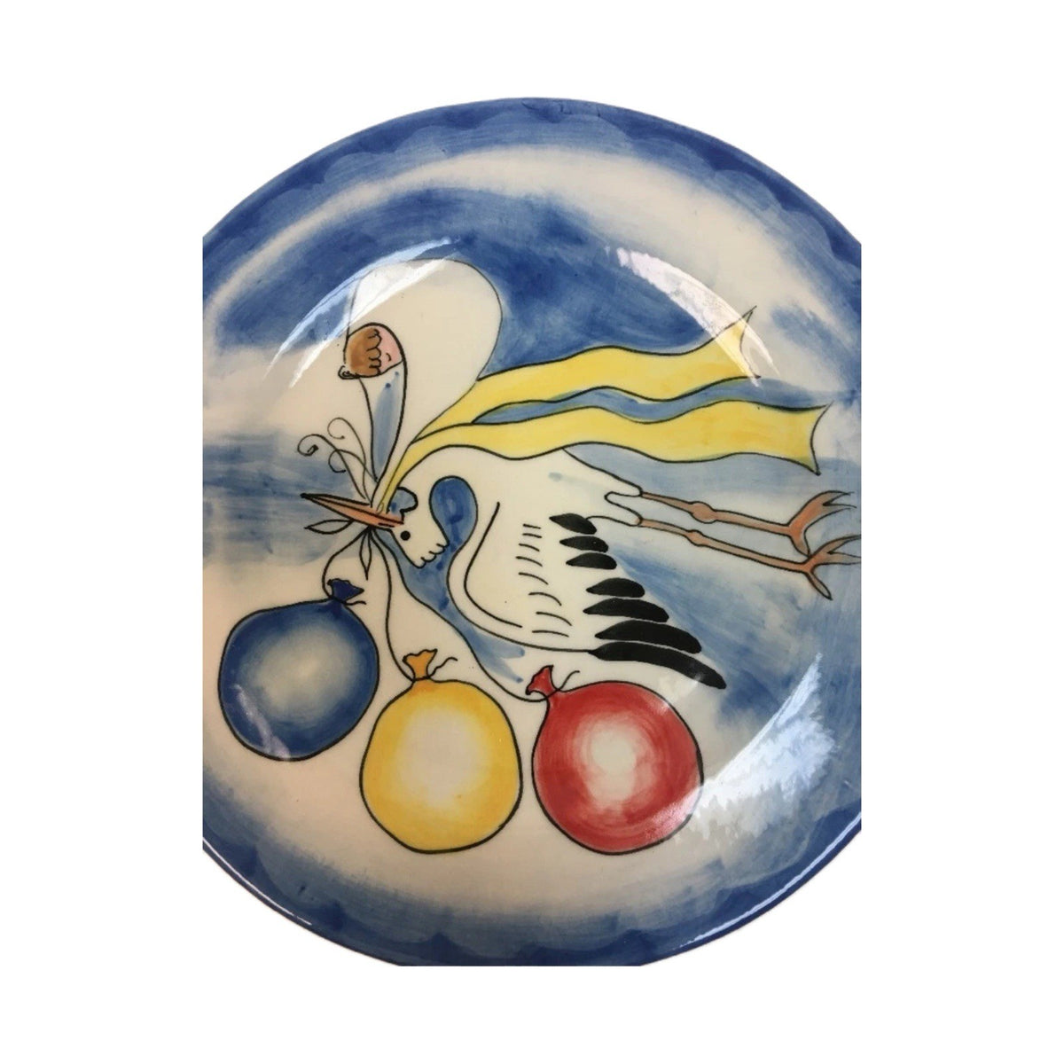 Mesa Intl Stoneware Plates Set/4 Hand Painted Stork Baby Shower 8.5” Oven Safe