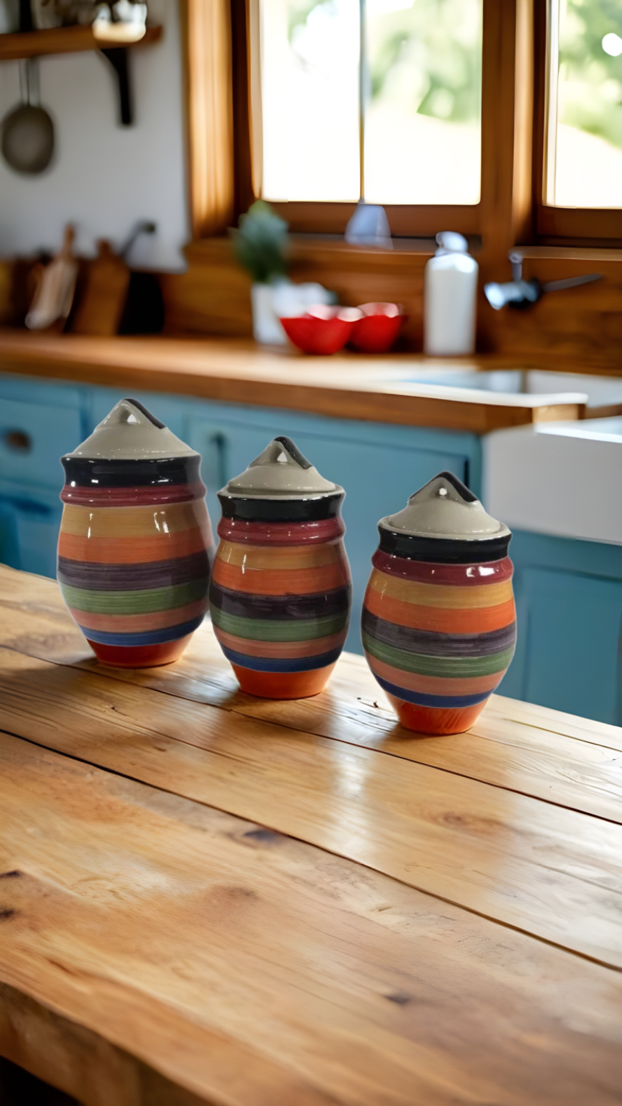 Philippe Richard Rondo Hand Painted Multicolor Canister Set of 3 or Shakers Set