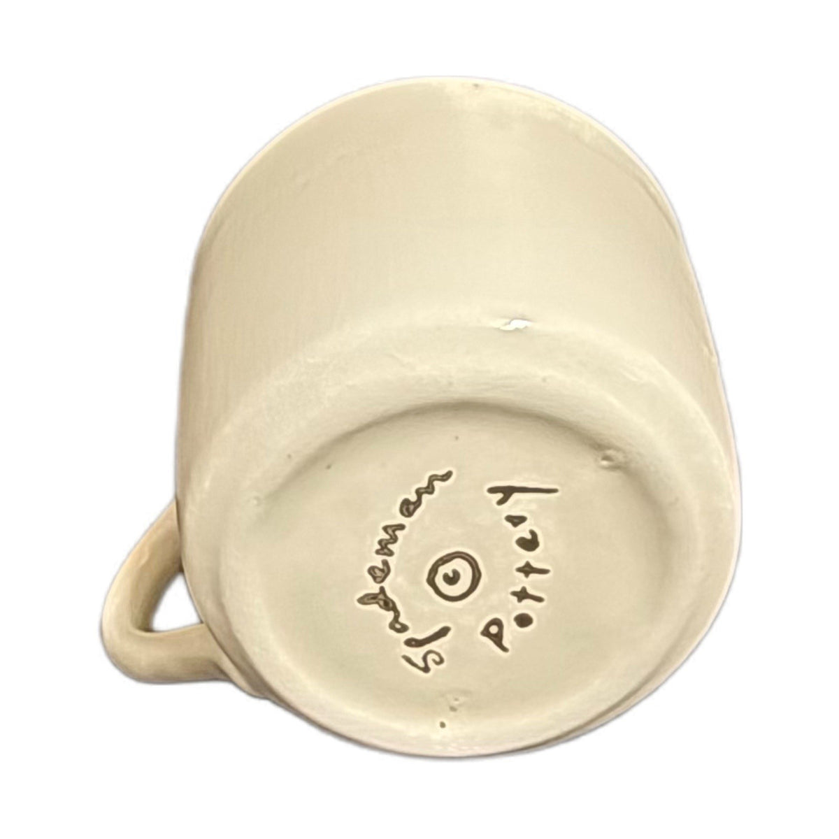 Handmade Studio Pottery Easter Bunny Mug Hidden Surprise Inside Green Ceramic