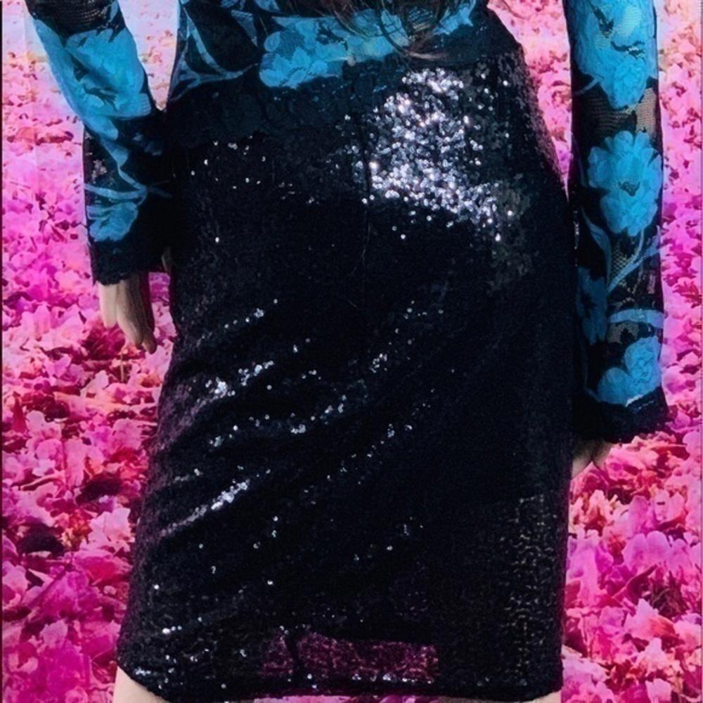Black sequin NOVO Pencil Midi Skirt woman fitted keen length S  