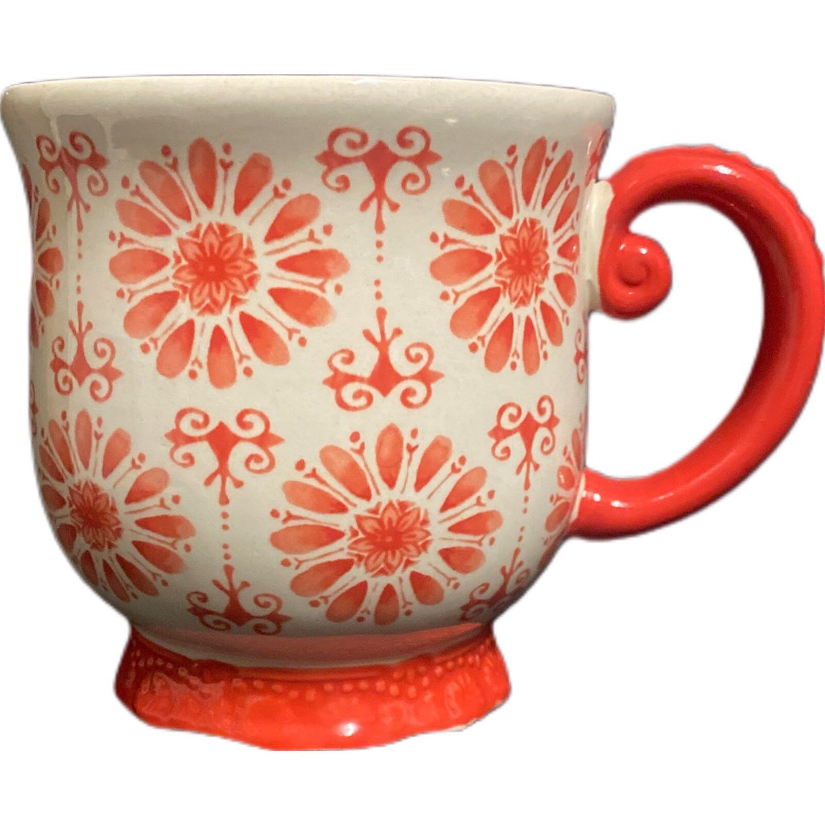 Pioneer Woman FLORAL BURST 1-Footed Cup Stoneware Coffee Mug Orange Flower 19 oz