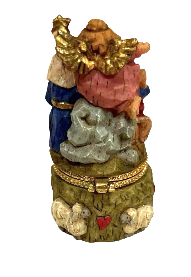 Nativity Scene Hinged Trinket Box: Resin Baby Jesus Angel Mary Joseph Christmas