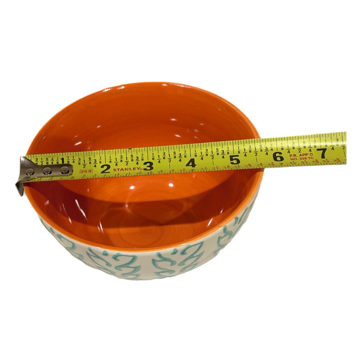 BAUM TANGIER 4- Soup Bowls Turqoise Orange Stoneware Cereal Dinnerware