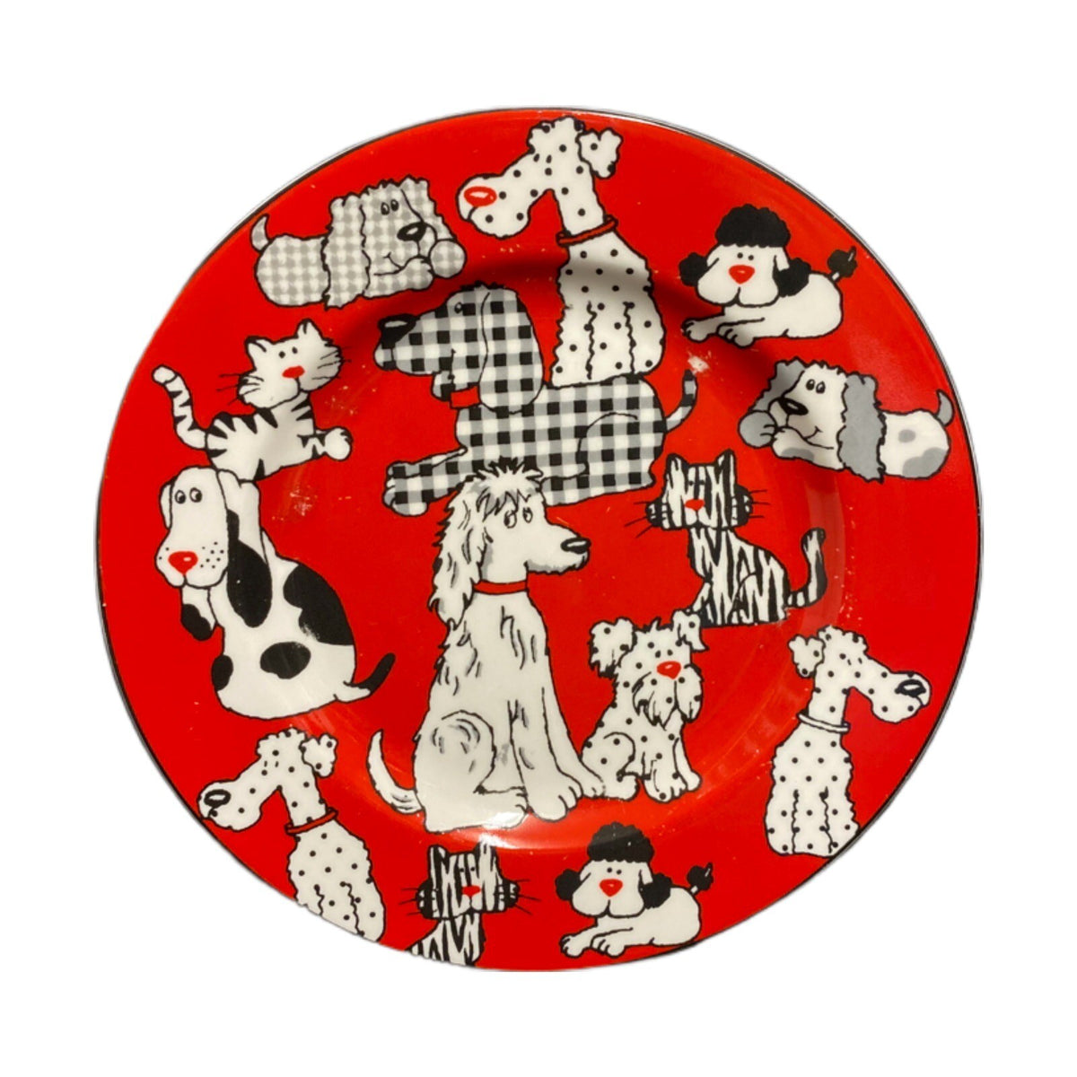 LivingQuarters 4 Salad Plates CARSON PIRIE Dogs Puppies Cats Kittens 8 1/4”D
