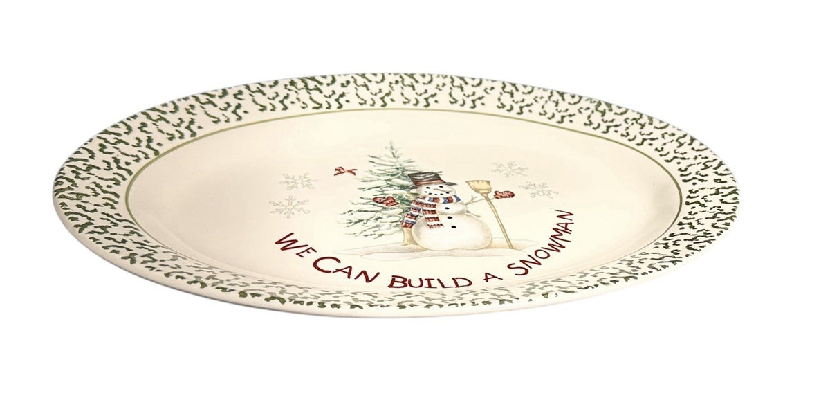 Vintage Christmas We Can Build A Snowman 6- Dinner Plates 1- Serving Platter