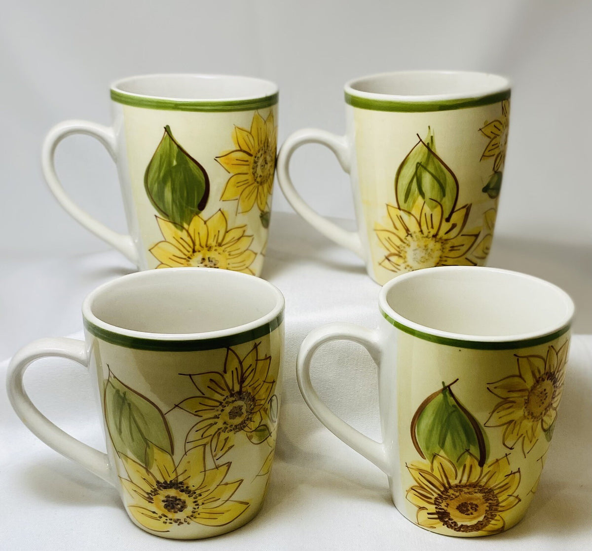 Gibson Designs 4-Mugs SUNFLOWERS Yellow Floral Ceramic Coffee Tea White Cup