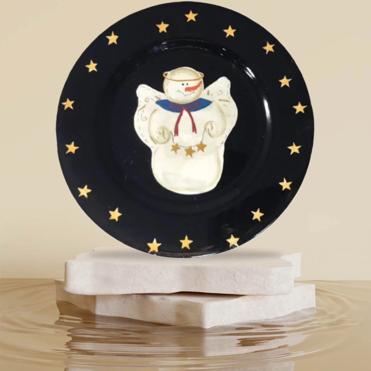 Sonoma Life Style 4-Salad Plates Angel Snowman Stars Winter Holiday Dessert Dish