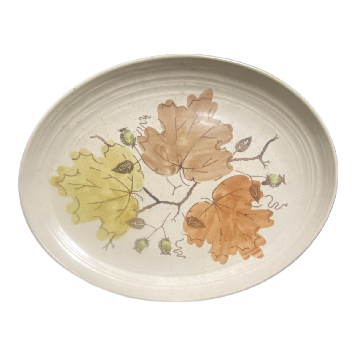 Vintage Metlox Poppytrail Oval Serving Platter Woodland Gold Oak Leaves Vernon