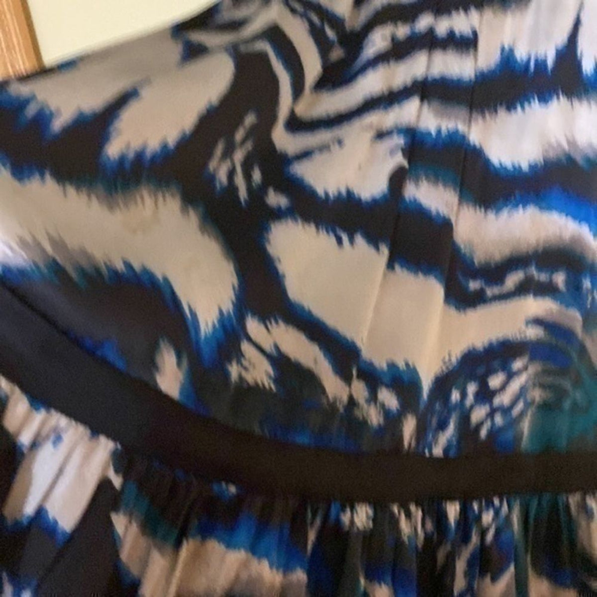 Bebe Puff Sleeve Flare Mini Dress Silk Spandex Small Black Blue 