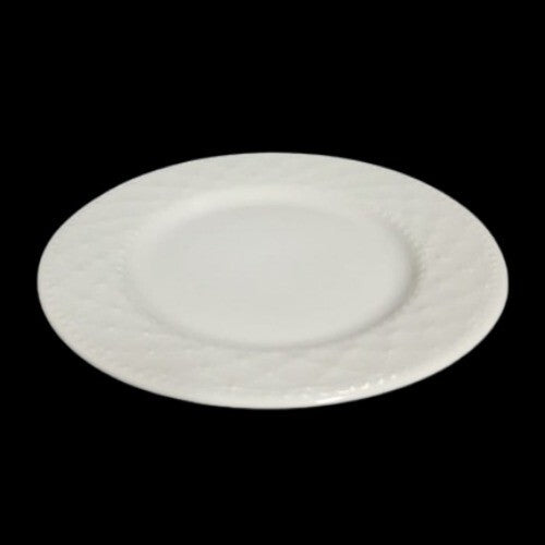 Gibson Designs ROYAL QUILT 6-Salad Plates Embossed Quilt & Dots Dessert White