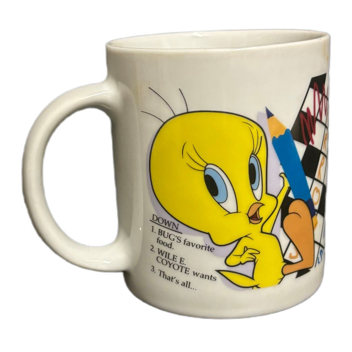 Warner Brothers Mug 1997 Tweety Bird Crossword Puzzle Looney Tunes Coffee Cup