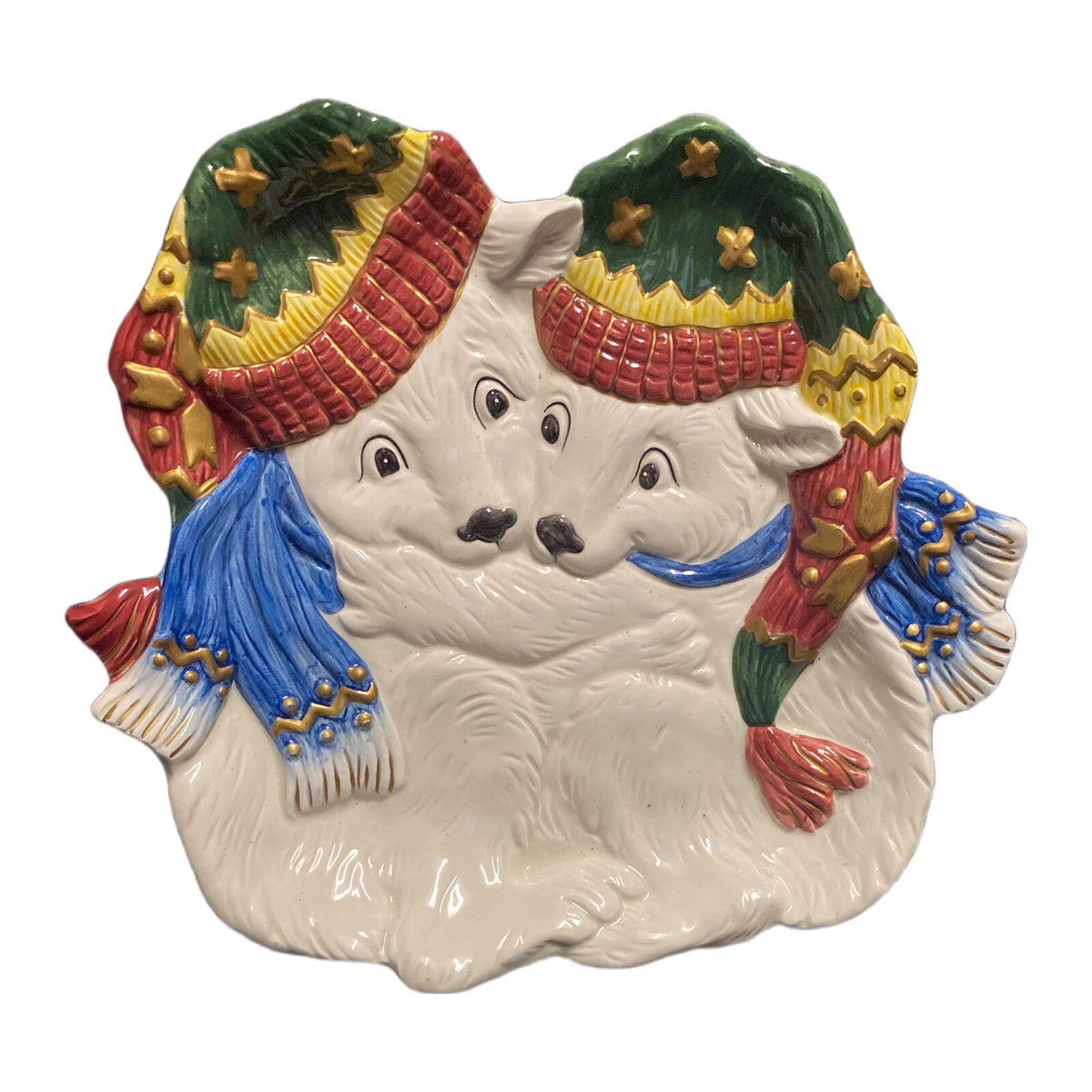 Fitz and Floyd Christmas Polar Bears Candy Canape Holiday Decorative Winter Dish