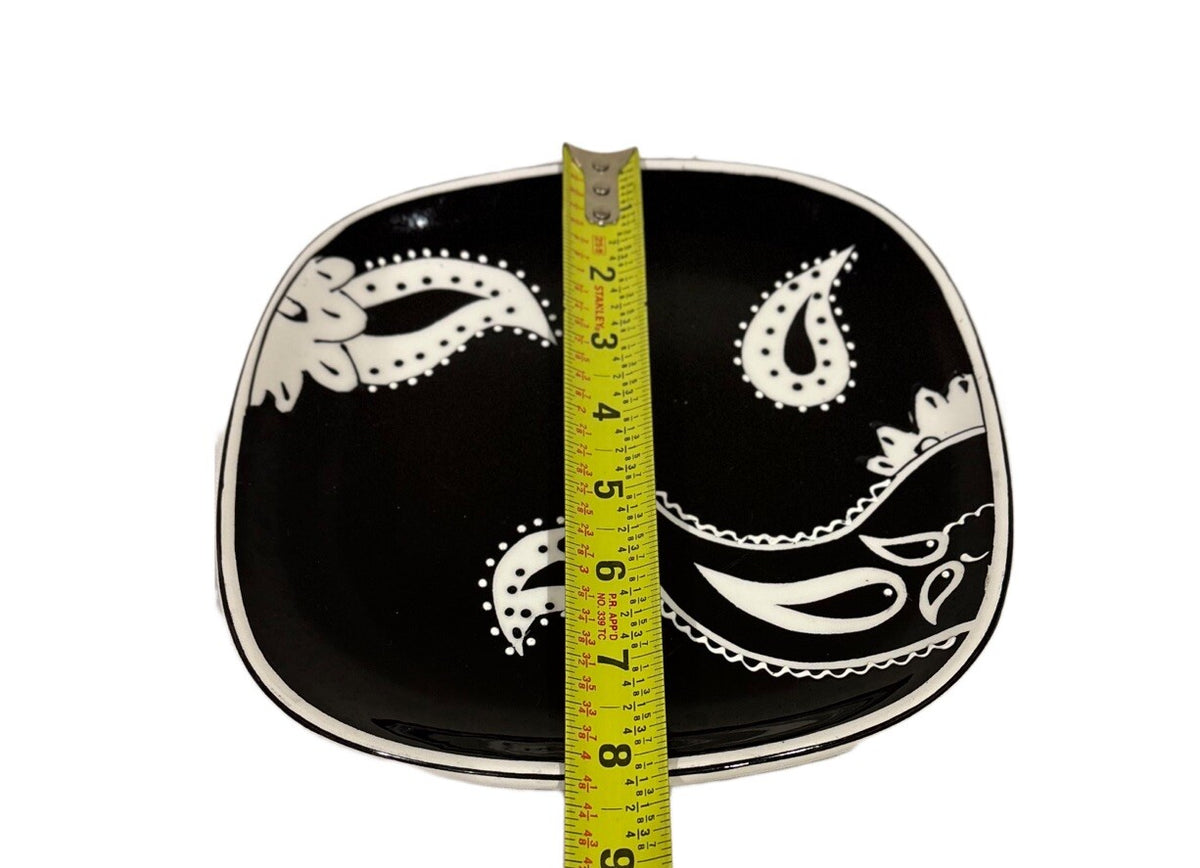 Rare ND 4-Salad Plates 3-Mugs Black White Hand-Painted Ceramic Dinnerware Set
