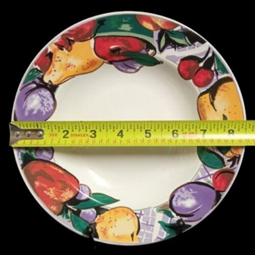 Gibson CORNUCOPIA FRUIT 4-Rim Soup Bowl 8 ½” D Apple Pear Cherry Plum Border
