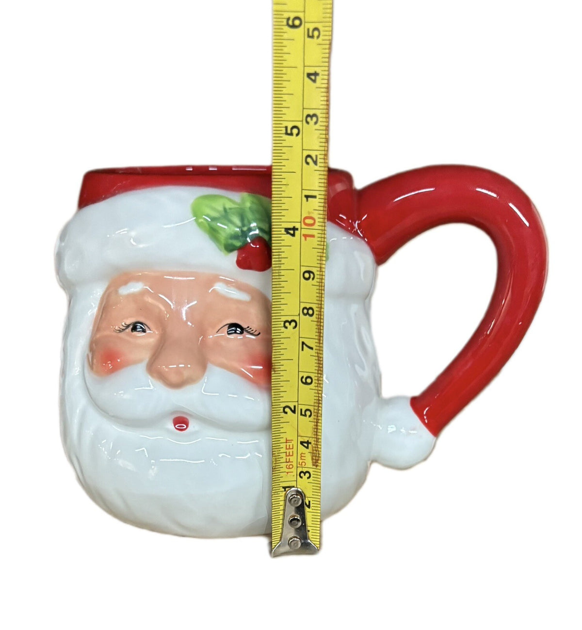 Pier 1 Imports 2- Mugs Santa & Mrs Claus Coffee Cups Hand Painted Dolomite 18oz