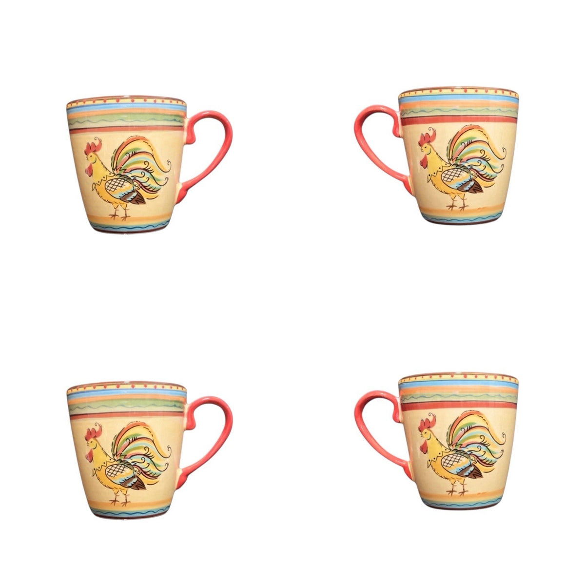 Tabletops Gallery Rise & Shine Rooster Mugs Set of 4 12 oz Farmhouse