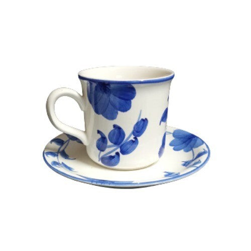 Gibson Designs LARKSPUR Cup & Saucer French Country Blue Flower 8 Oz Ceramic Set