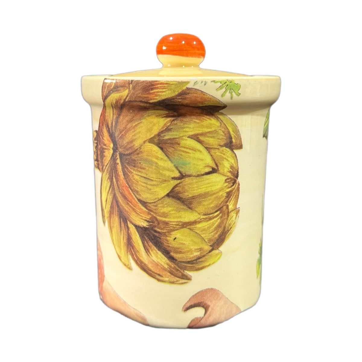 La Primula Italy Veggie Ceramic Canister Jar with Lid Artichoke Tomato 4.5”H