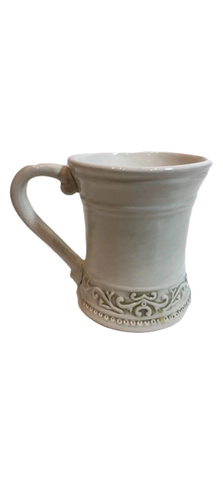 Home Essentials Valencia Coffee Mugs Set of 2 Embossed Rustic Scroll Cream